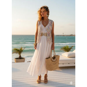 Willow Ridge Pastel Floral Lattice Weave Vest Large Cotton